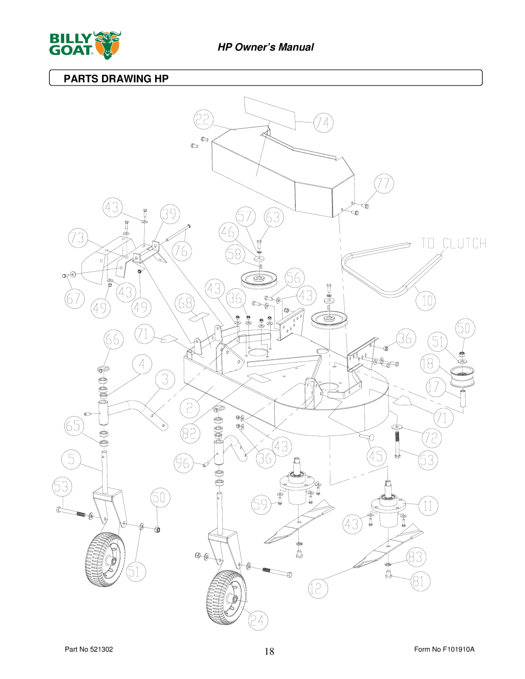 Billy Goat HP3400 owner manual Parts Drawing HP 