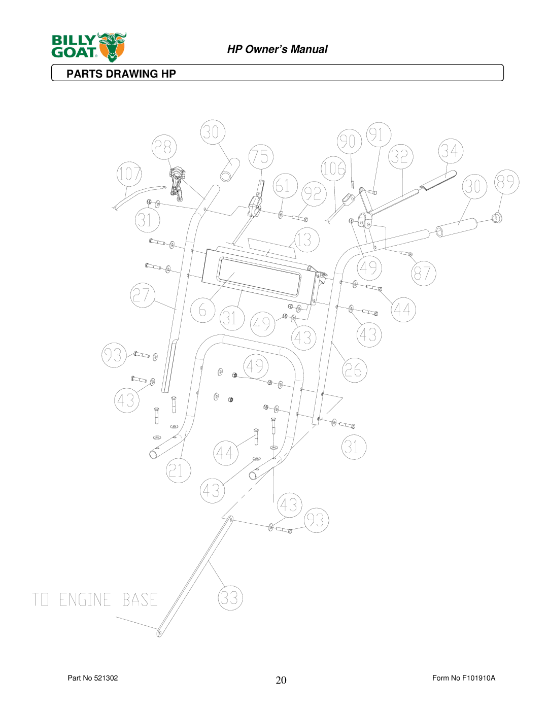 Billy Goat HP3400 owner manual Parts Drawing HP 