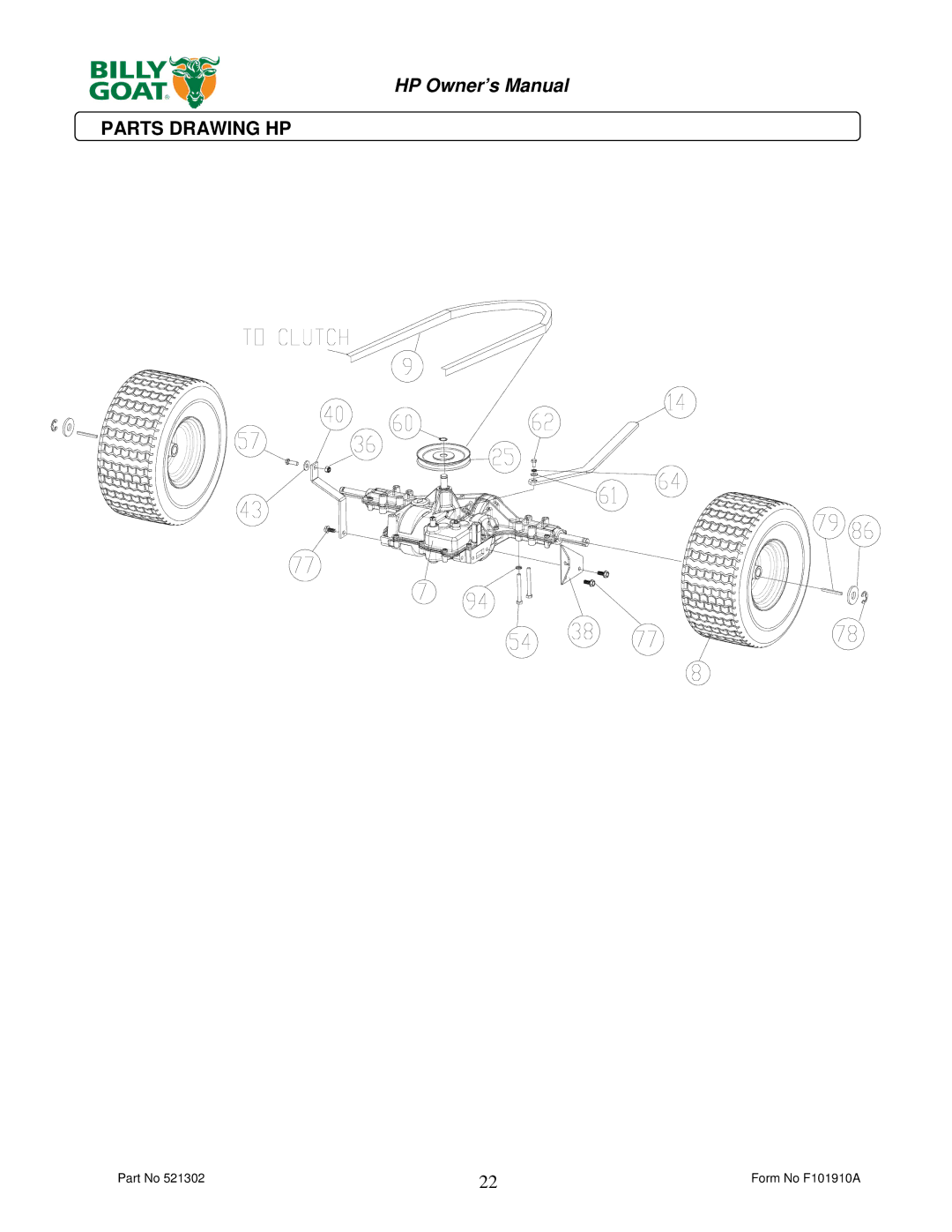 Billy Goat HP3400 owner manual Parts Drawing HP 