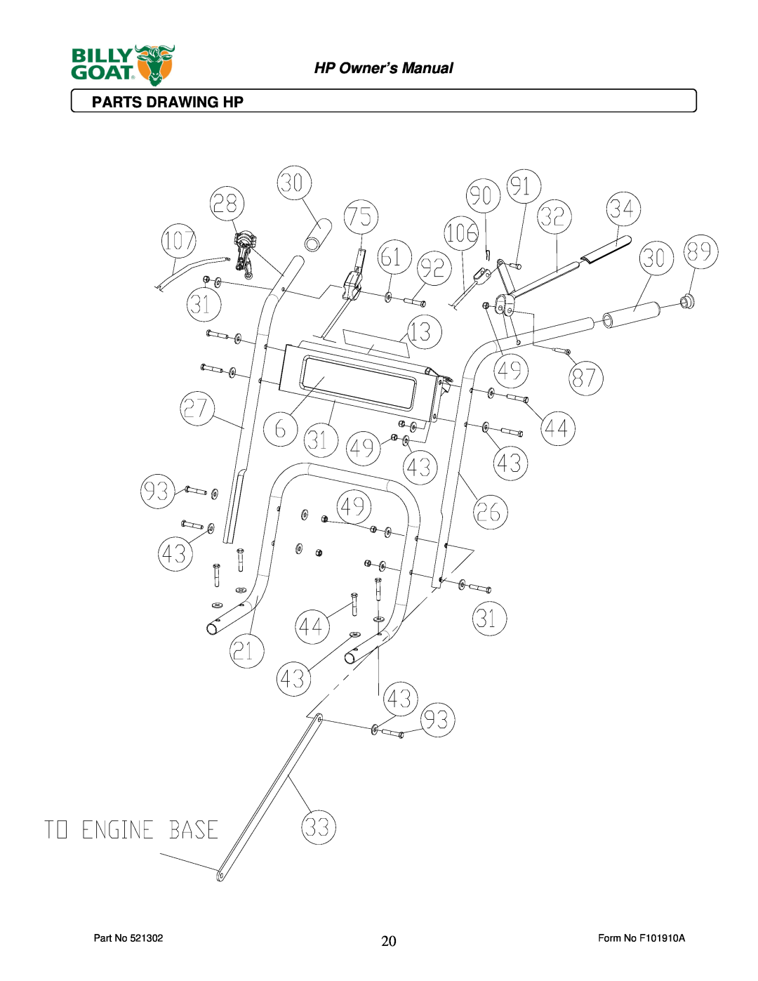 Billy Goat HP3400 owner manual HP Owner’s Manual, Parts Drawing Hp 