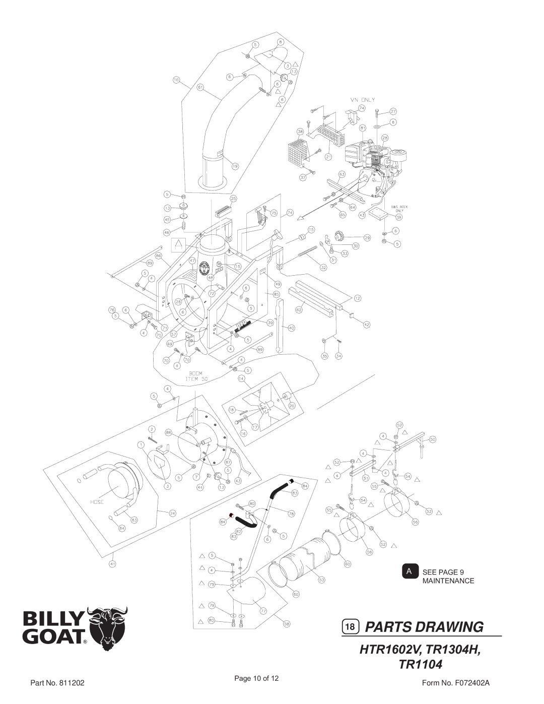 Billy Goat HTR1602V specifications Parts Drawing 