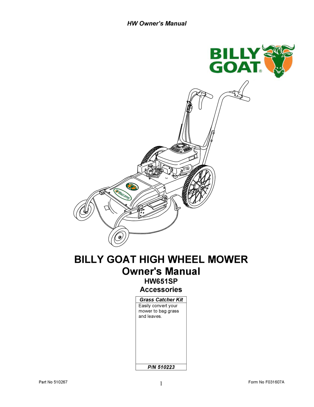 Billy Goat HW651SP owner manual Billy Goat High Wheel Mower 