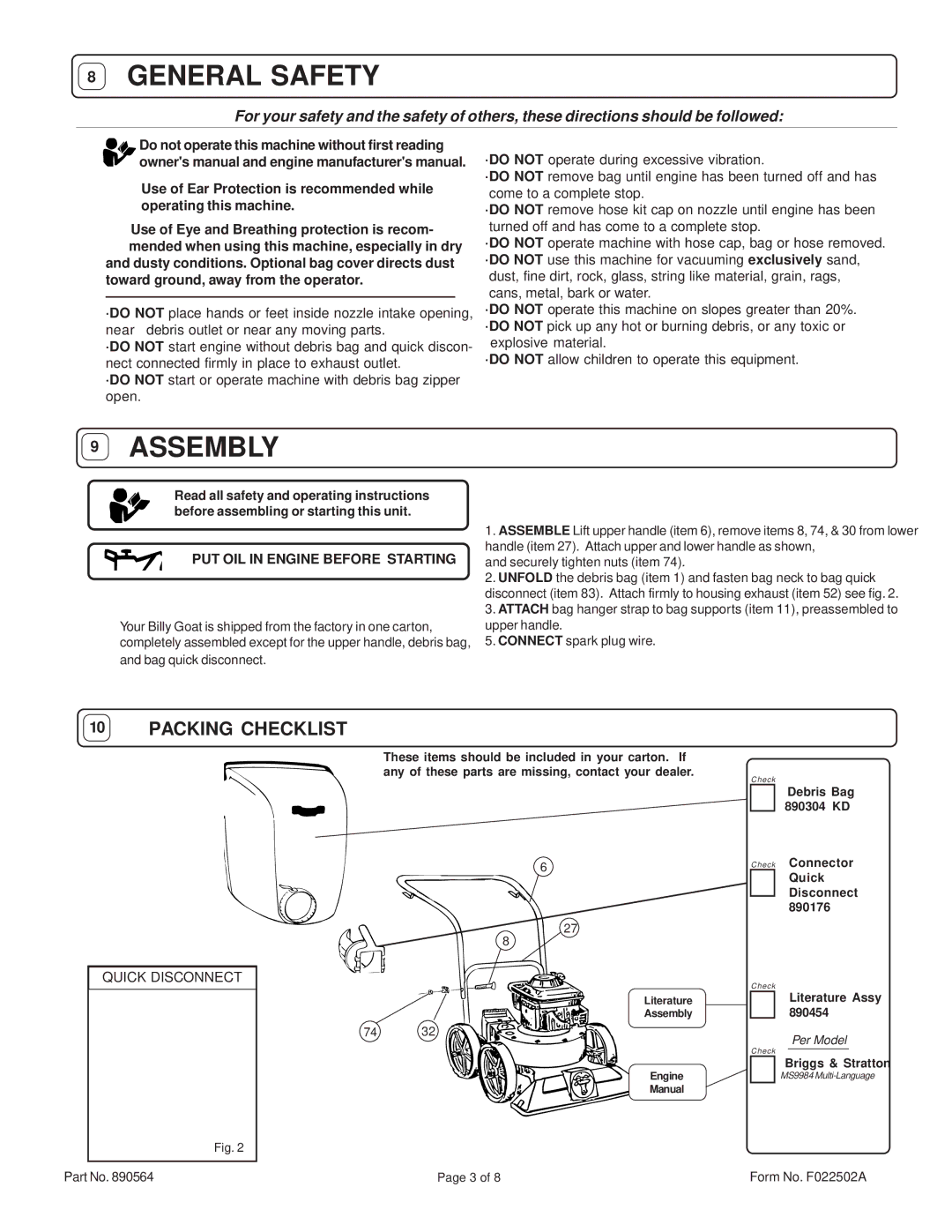 Billy Goat KD 410 specifications General Safety 