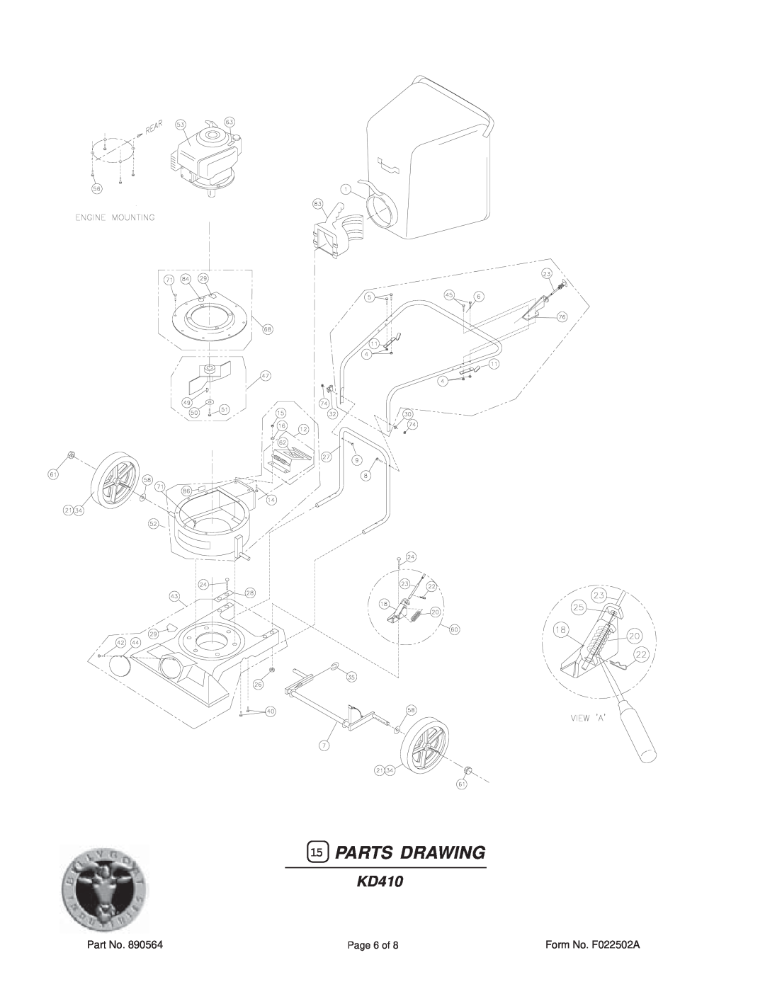 Billy Goat KD 410 specifications Parts Drawing, KD410 