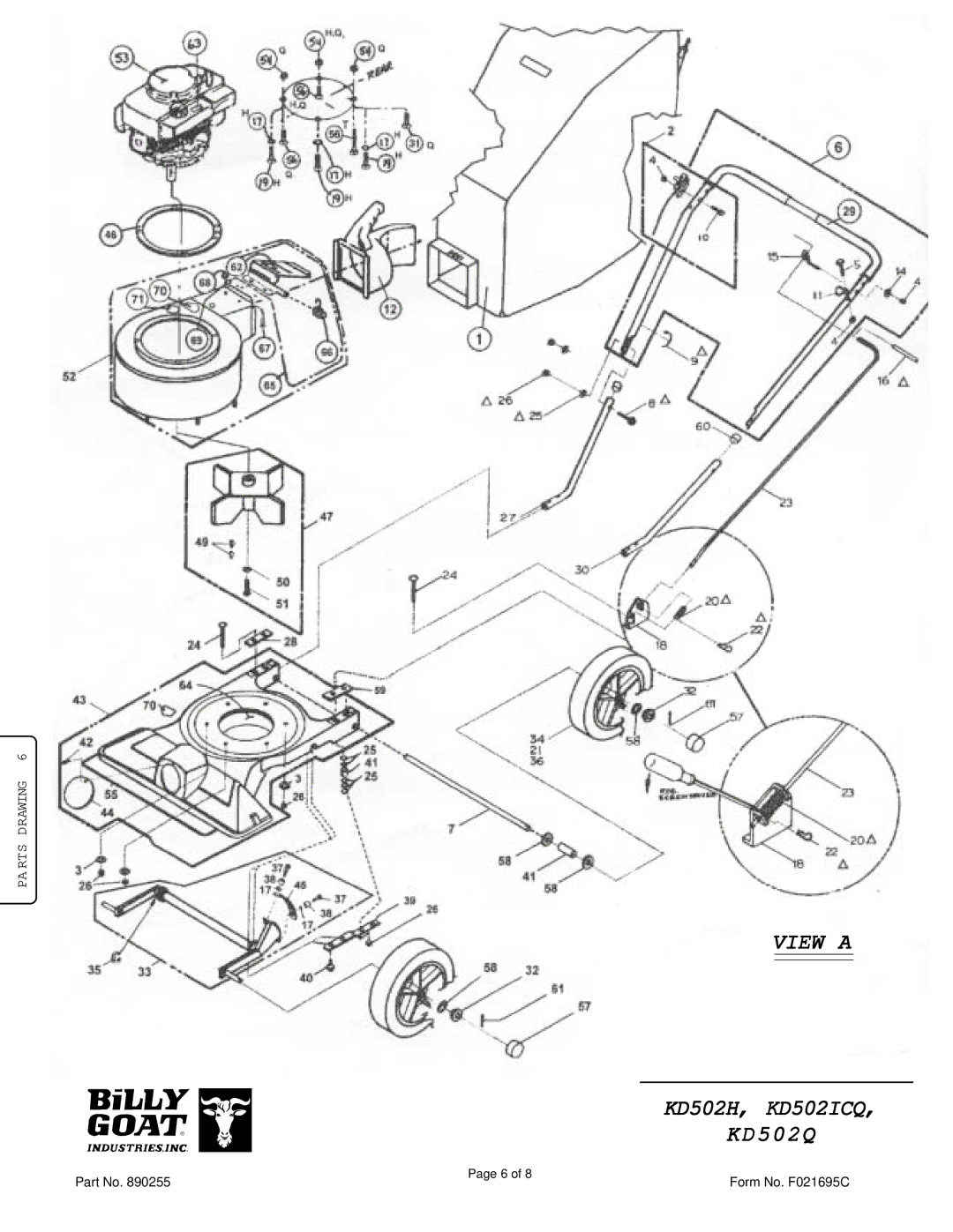 Billy Goat KD502ICQ, KD502Q, KD502H specifications Parts Drawing, PA RTS Drawing 