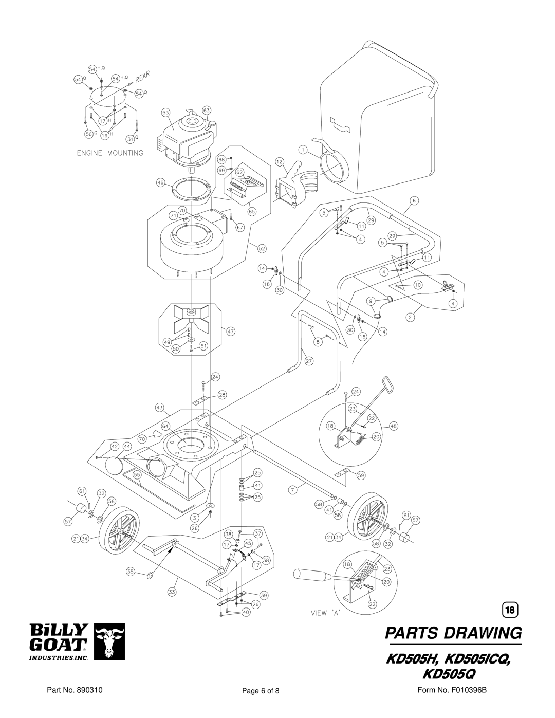 Billy Goat KD505ICQ, KD505H, KD505Q specifications Parts Drawing 