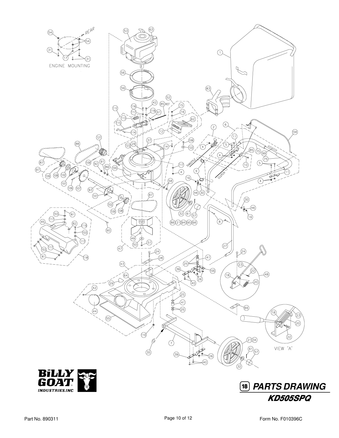 Billy Goat KD505SPQ specifications Parts Drawing 