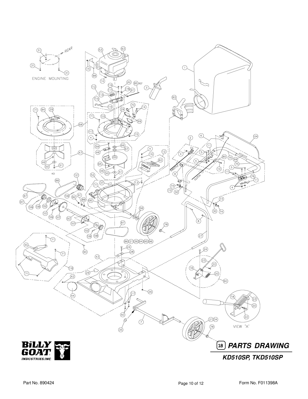 Billy Goat KD510SP, TKD510SP specifications Parts Drawing 