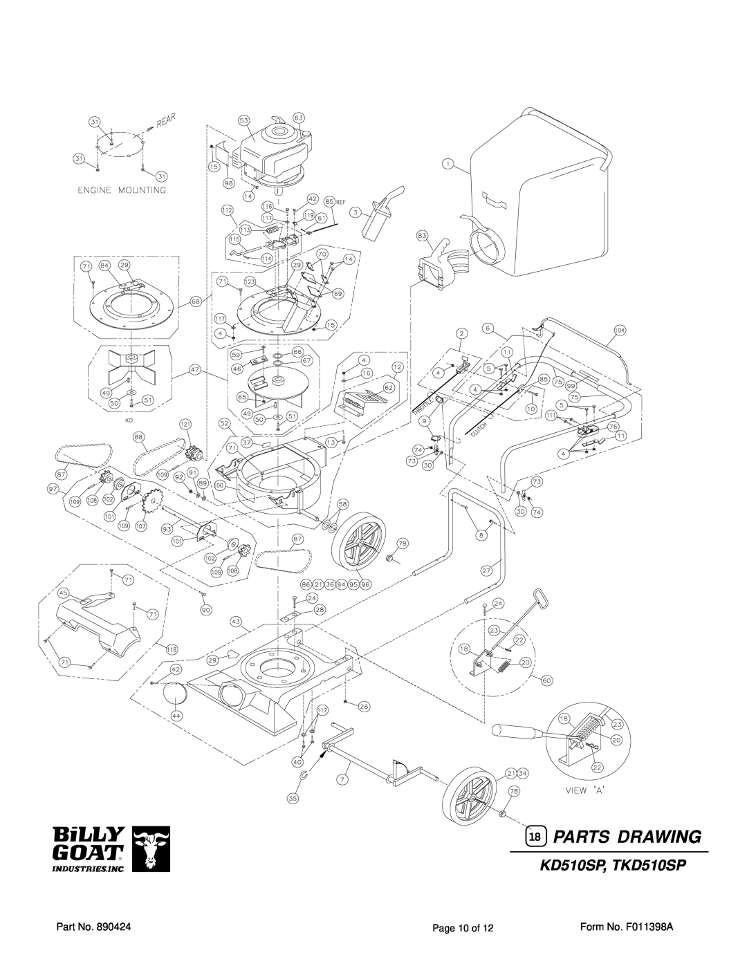 Billy Goat KD510SP, TKD510SP specifications 18PARTS DRAWING 