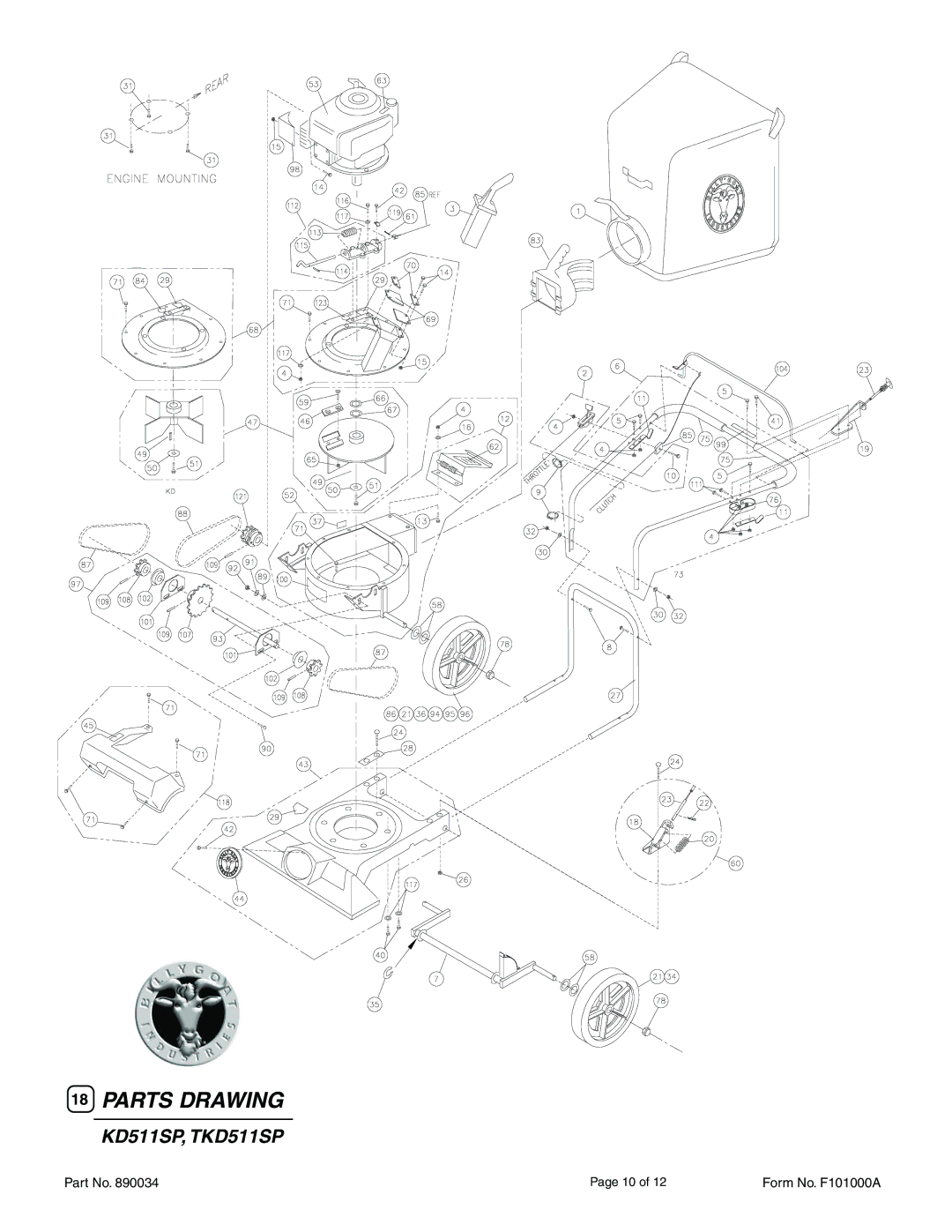 Billy Goat KD511SP, TKD511SP specifications Parts Drawing 