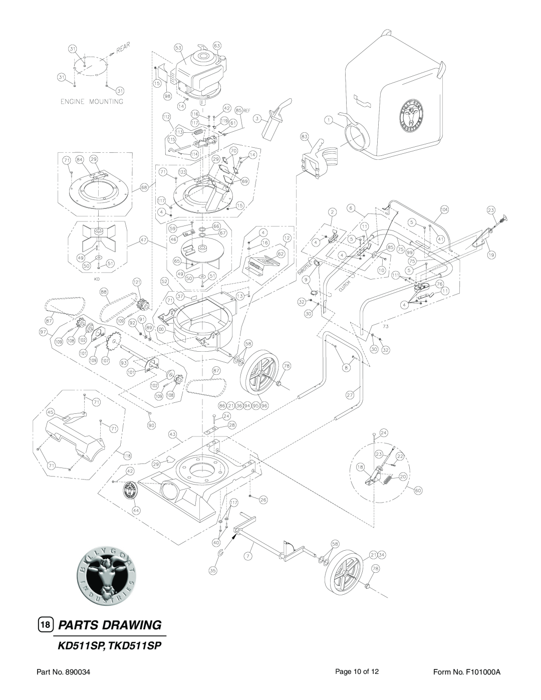 Billy Goat KD511SP, TKD511SP specifications Parts Drawing 
