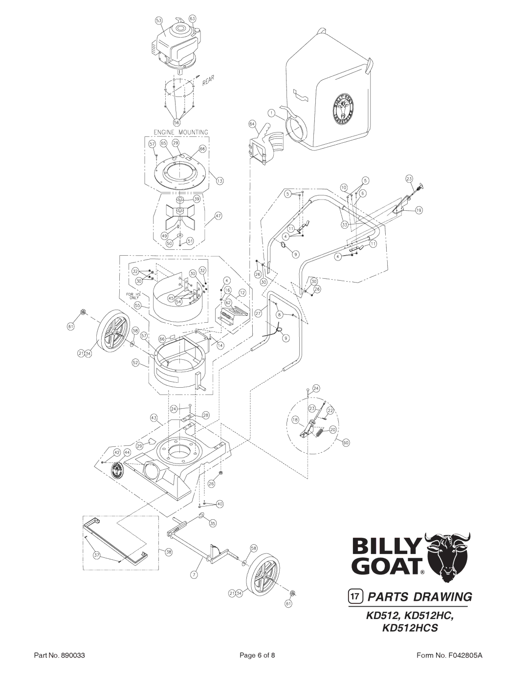 Billy Goat KD512, KD512HC, KD512HCS specifications Parts Drawing 