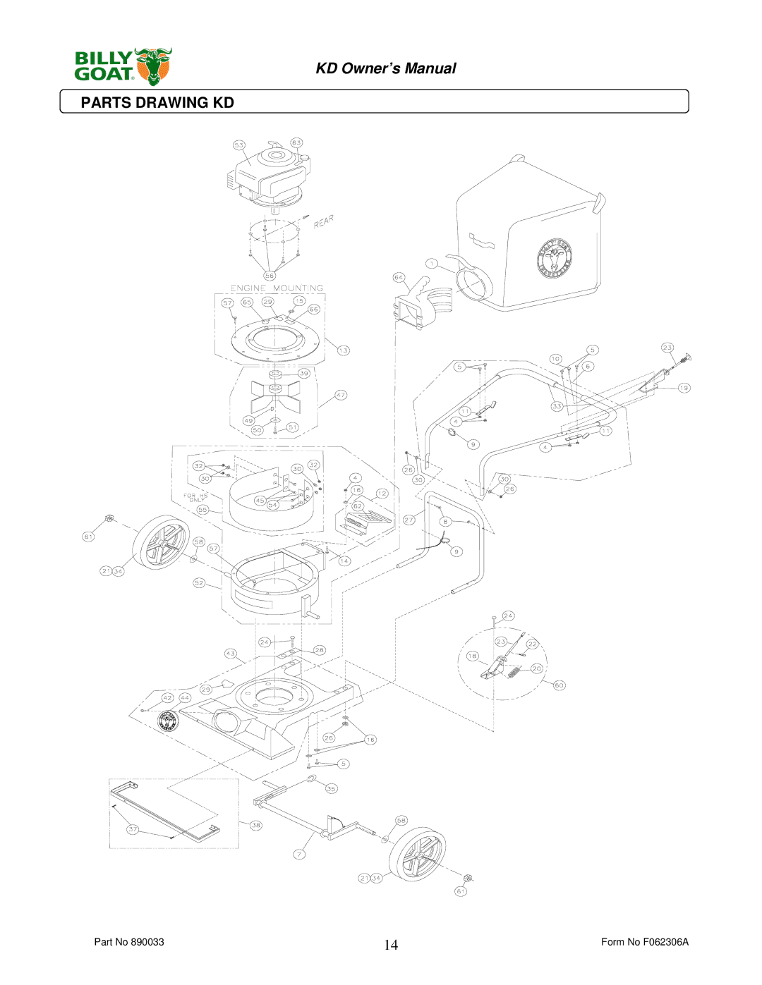 Billy Goat KD512HCS, KD612 owner manual Parts Drawing KD 