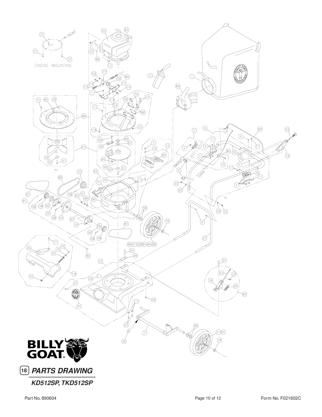 Billy Goat TKD512SP specifications Parts Drawing 