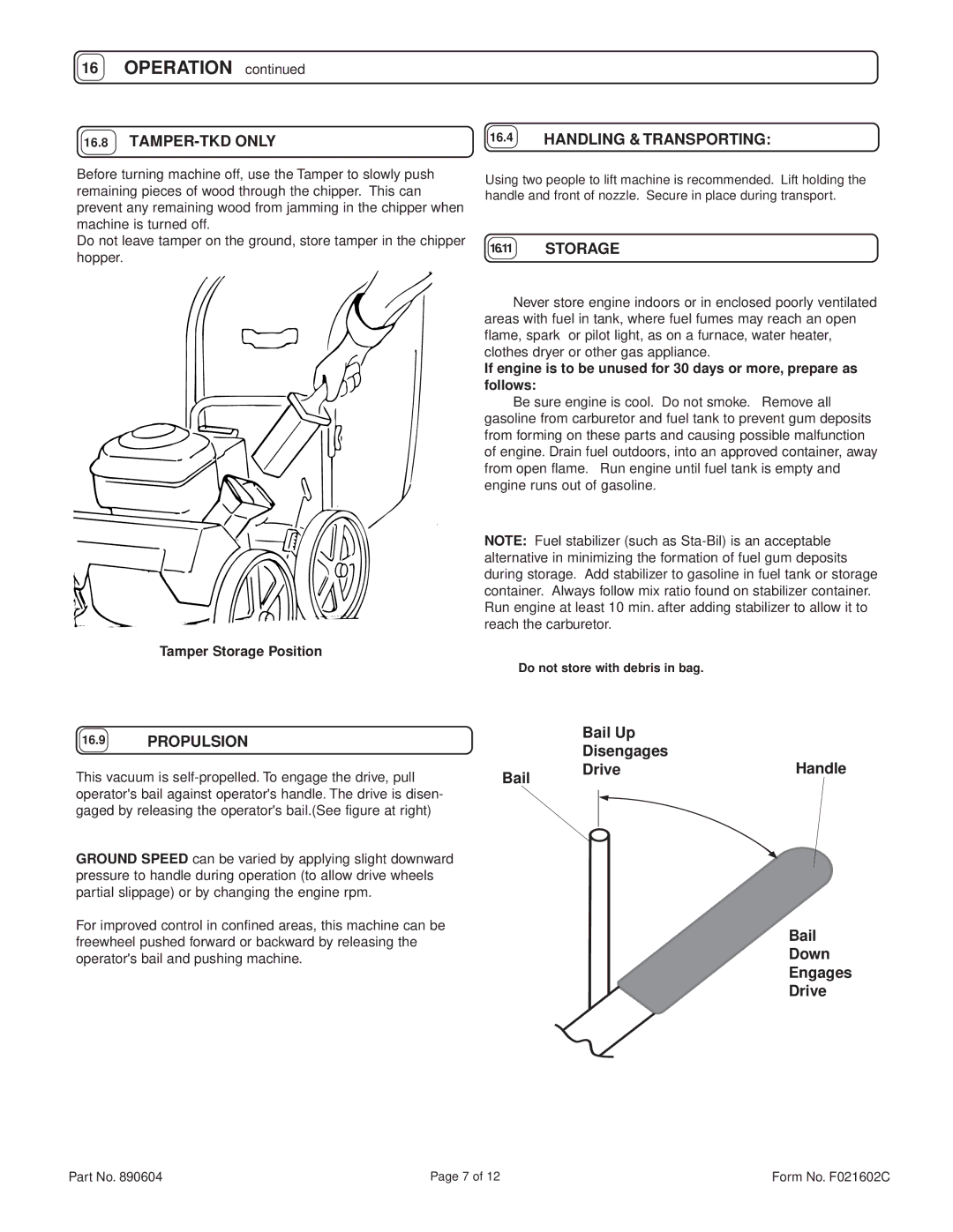 Billy Goat TKD512SP specifications TAMPER-TKD only Handling & Transporting, Storage, Propulsion 