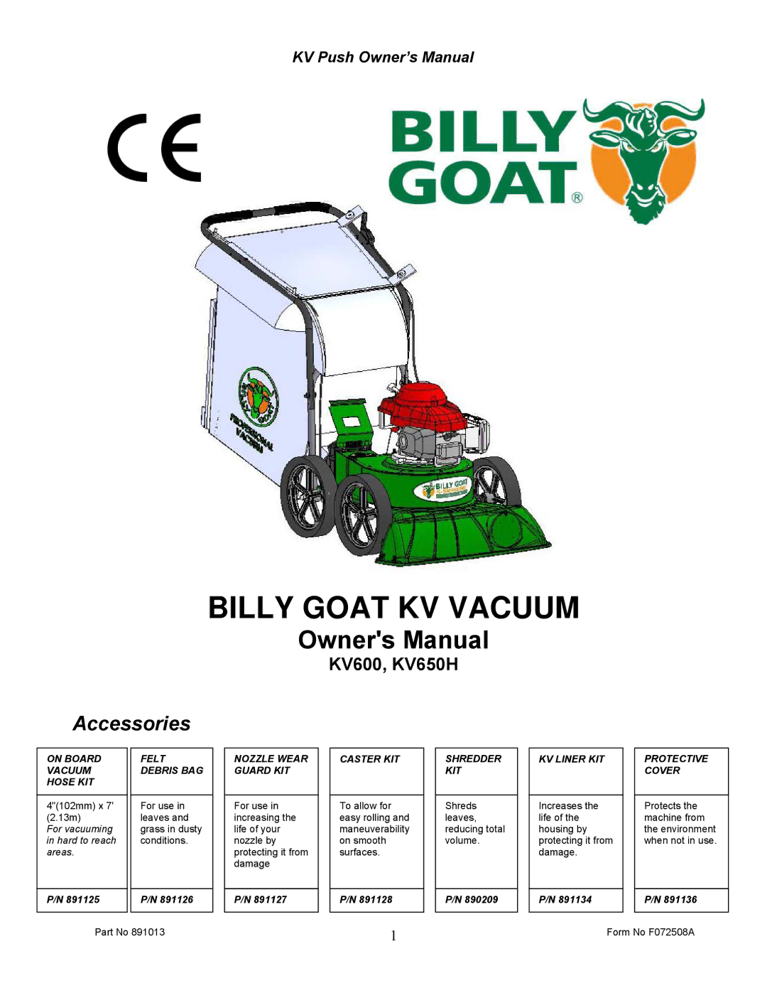 Billy Goat KV600 owner manual Billy Goat KV Vacuum 