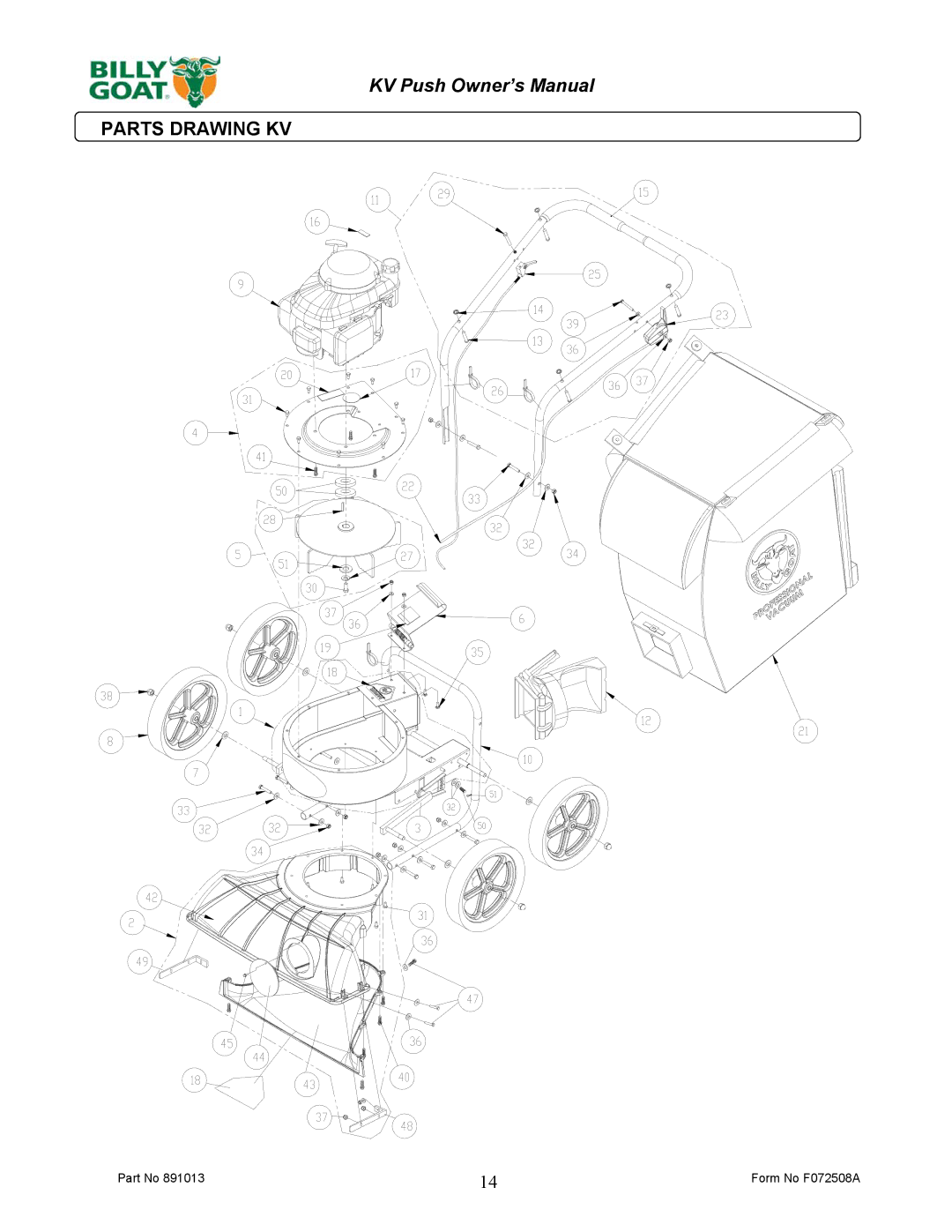 Billy Goat KV600 owner manual Parts Drawing KV 