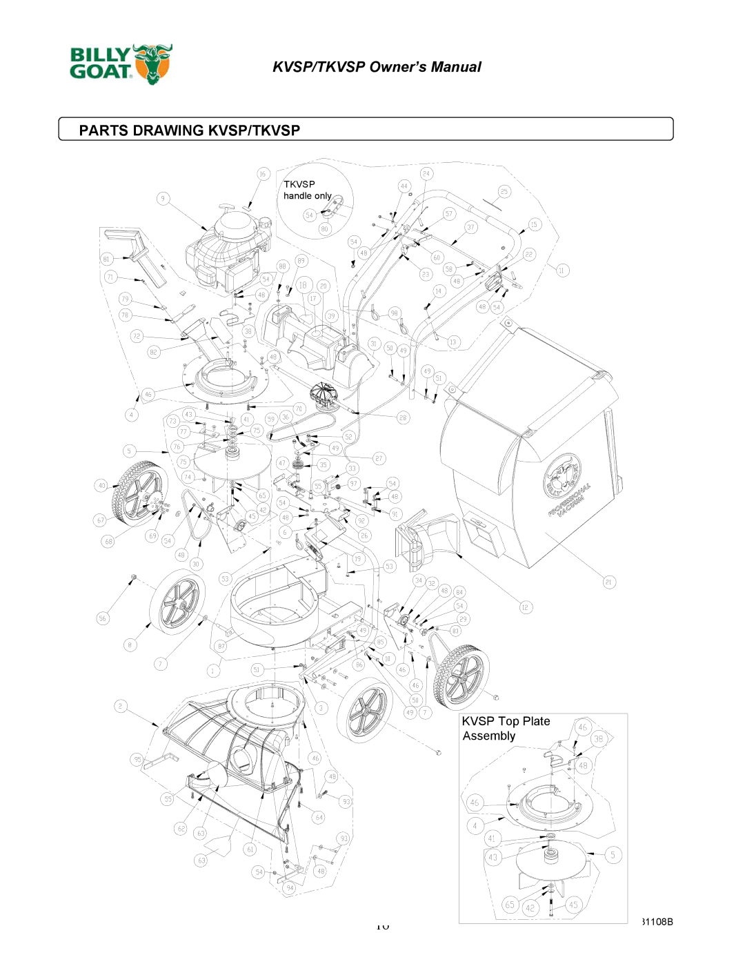 Billy Goat KV600SP owner manual Parts Drawing KVSP/TKVSP 