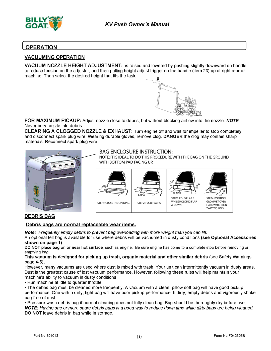 Billy Goat KV650H, KV600 owner manual Vacuuming Operation 