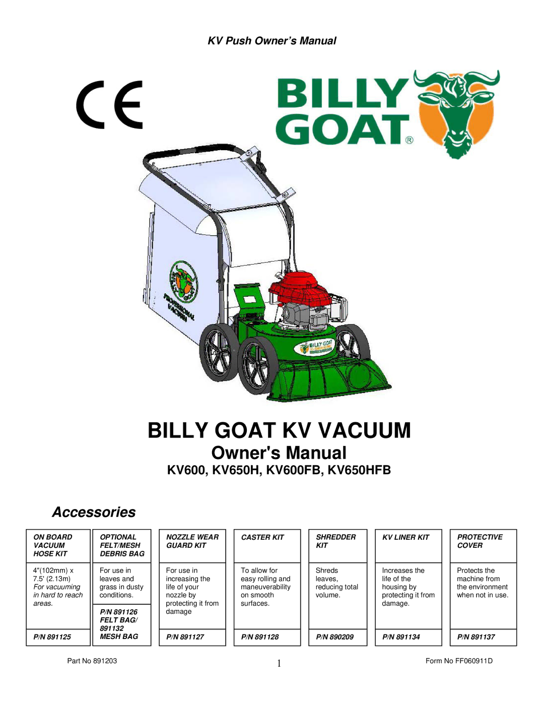 Billy Goat KV600FB, KV650HFB owner manual Billy Goat KV Vacuum 