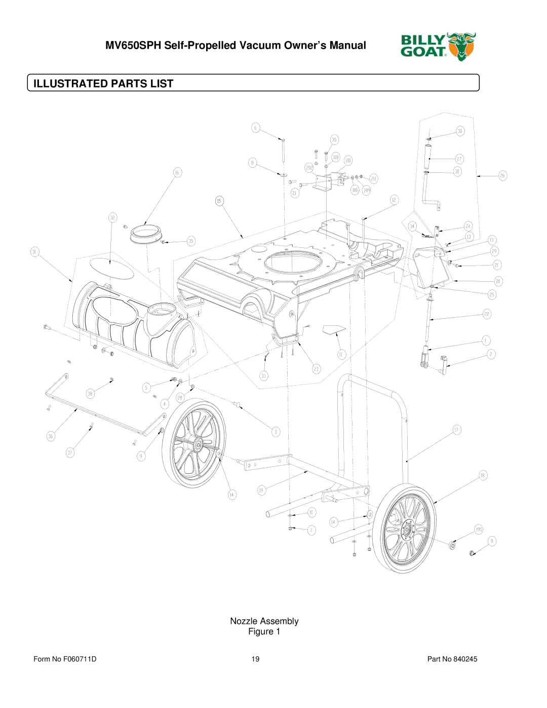 Billy Goat MV600SPE owner manual Illustrated Parts List 