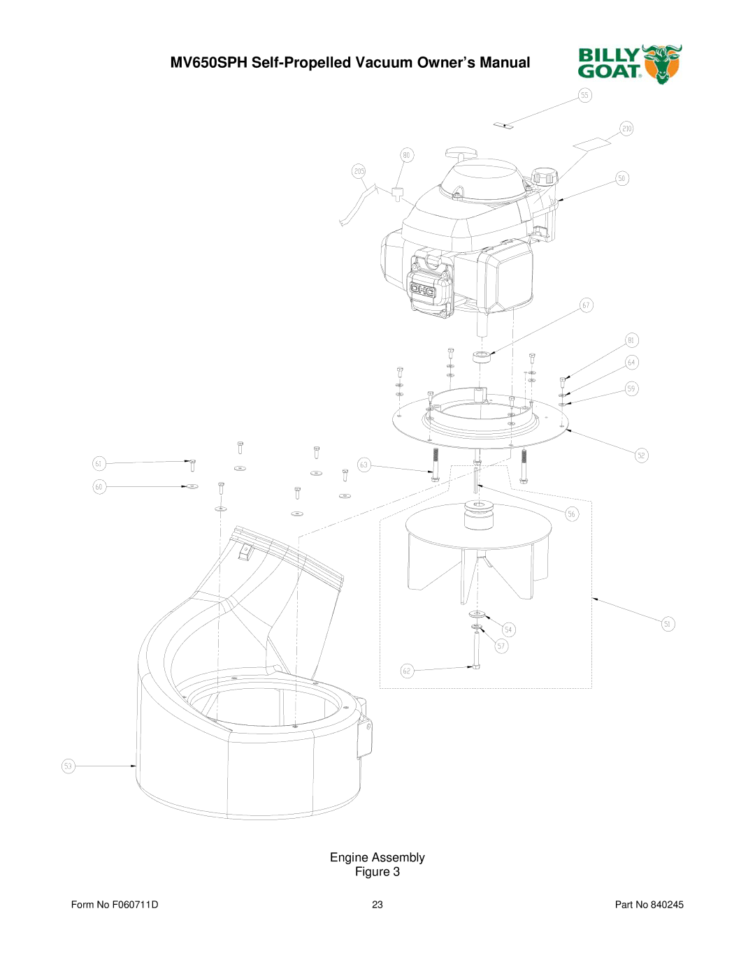 Billy Goat MV600SPE owner manual Engine Assembly 