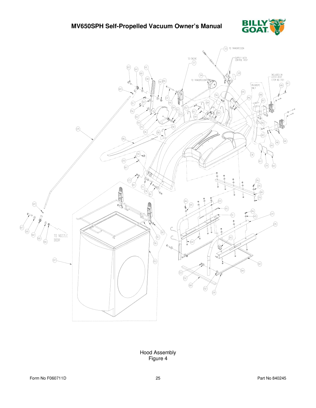 Billy Goat MV600SPE owner manual Hood Assembly 