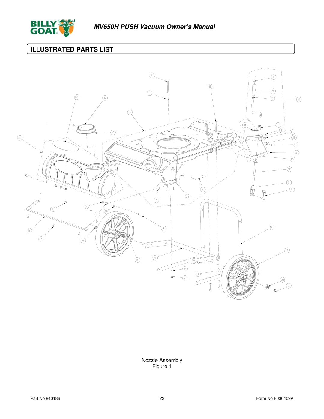 Billy Goat MV650H owner manual Illustrated Parts List 