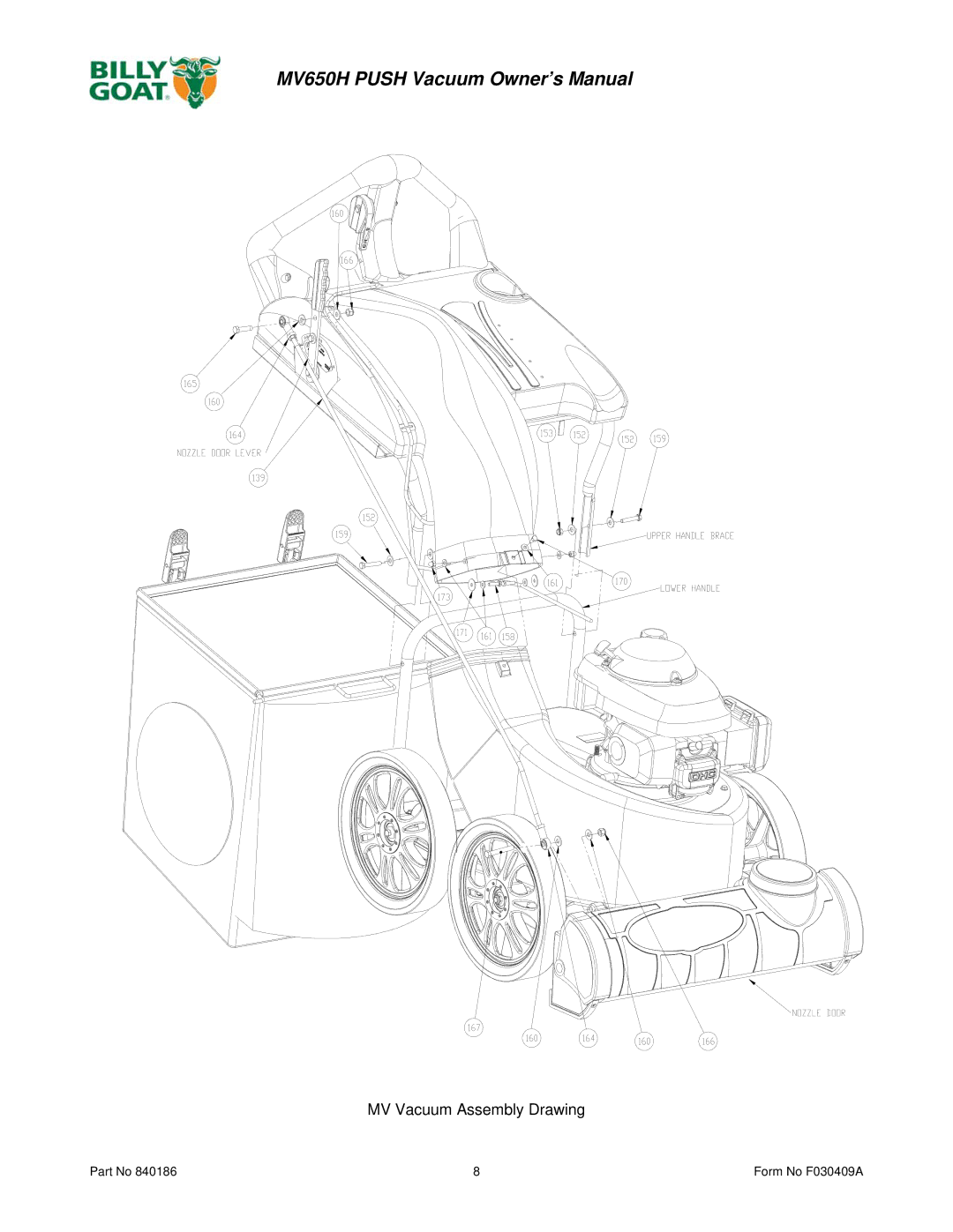 Billy Goat MV650H owner manual MV Vacuum Assembly Drawing 