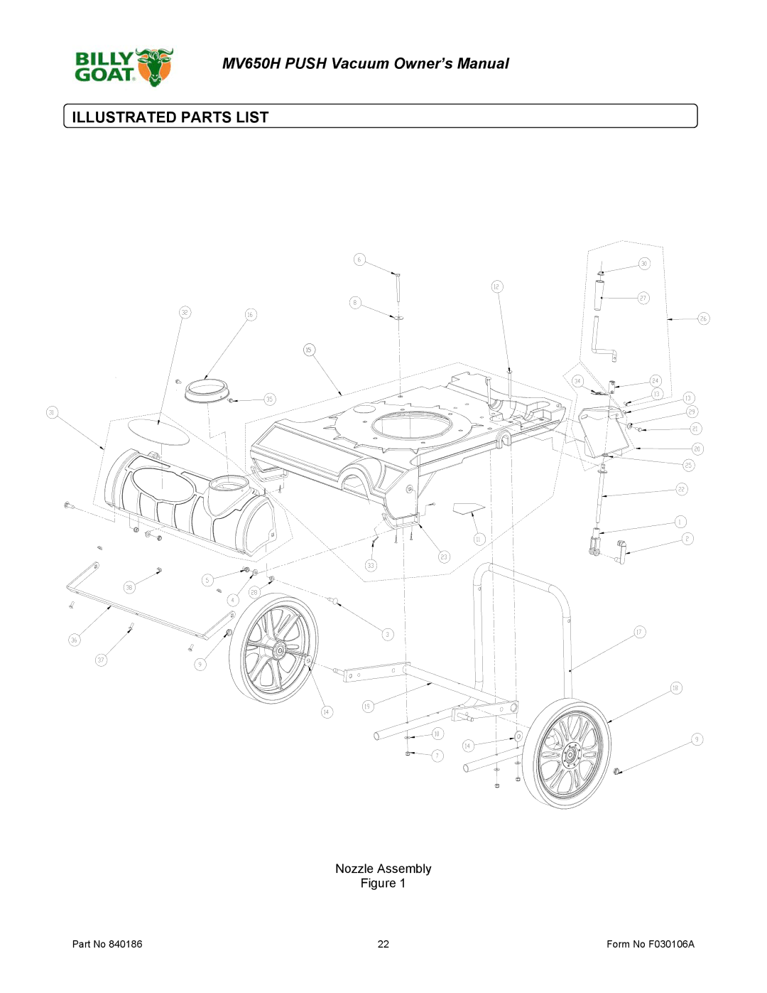 Billy Goat MV650H owner manual Illustrated Parts List 