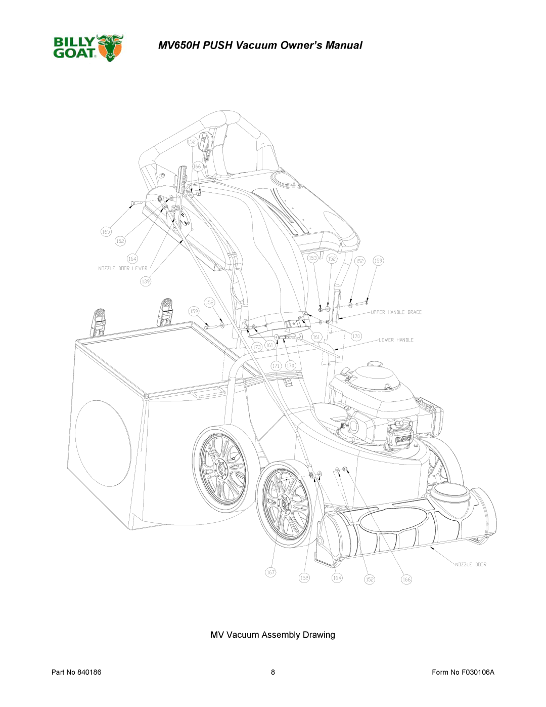 Billy Goat MV650H owner manual MV Vacuum Assembly Drawing 