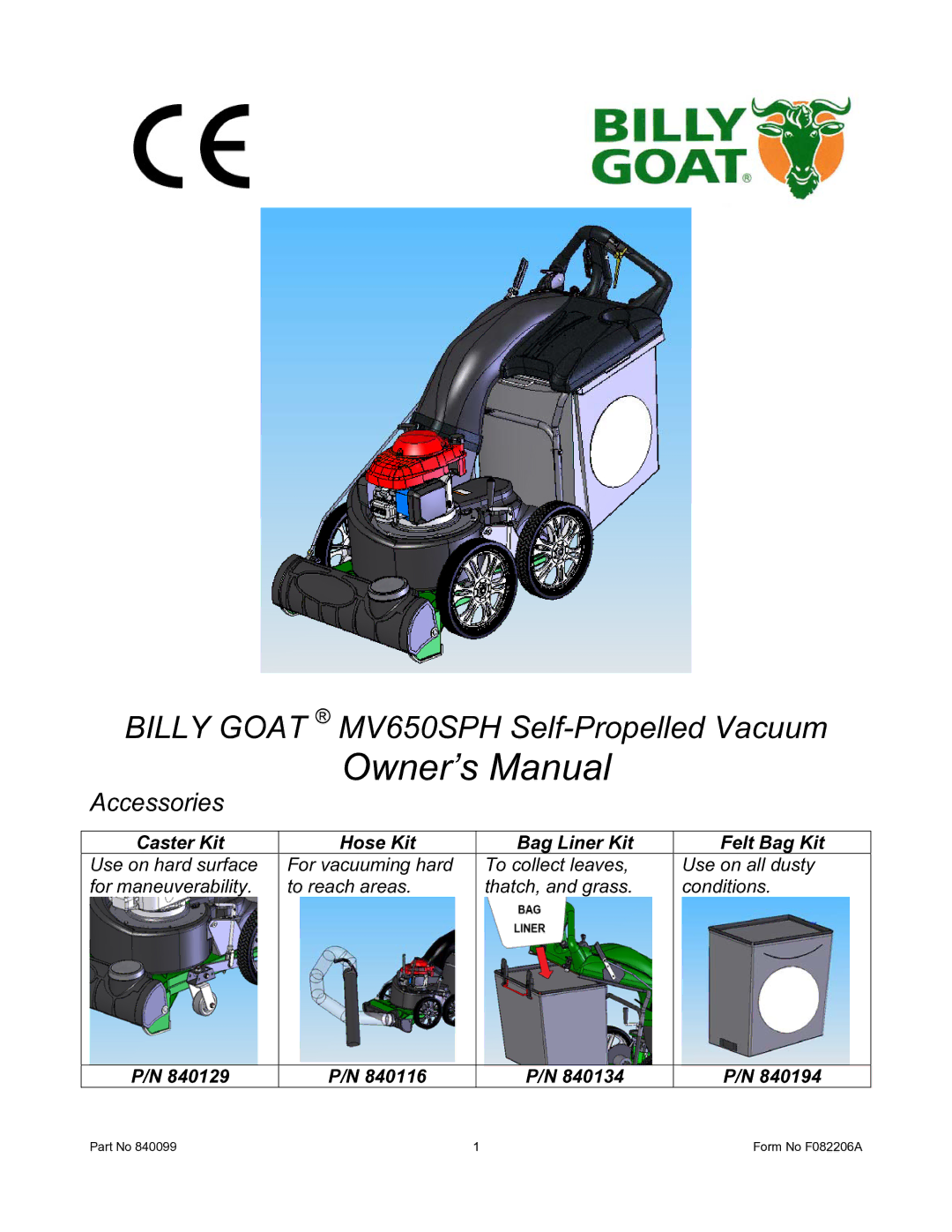 Billy Goat owner manual Billy Goat MV650SPH Self-Propelled Vacuum 