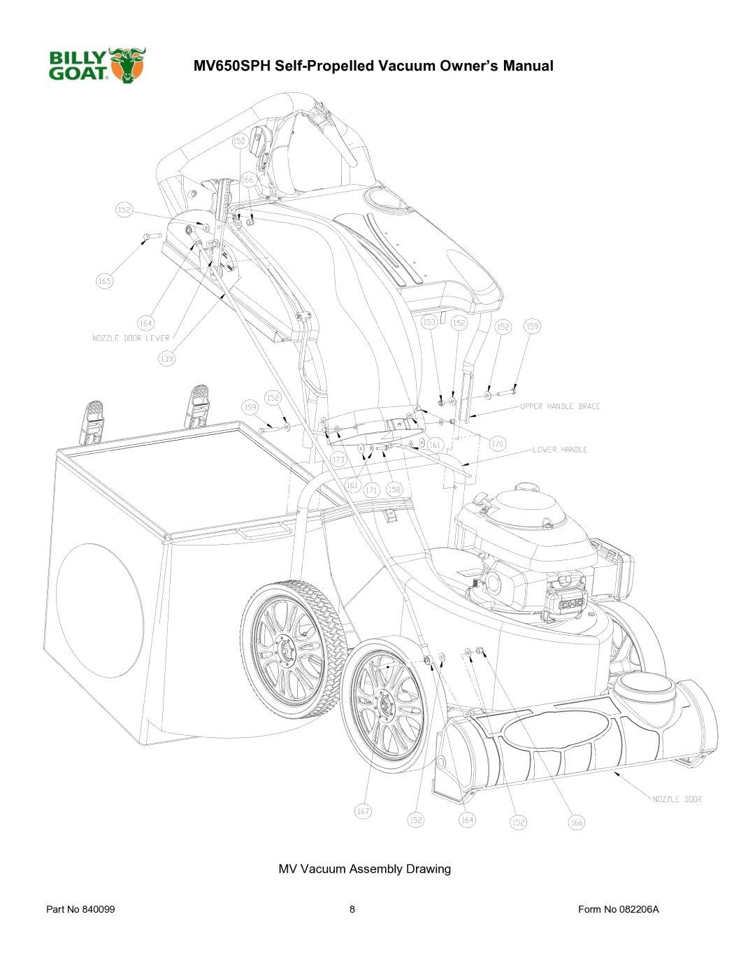 Billy Goat MV650SPH owner manual MV Vacuum Assembly Drawing 