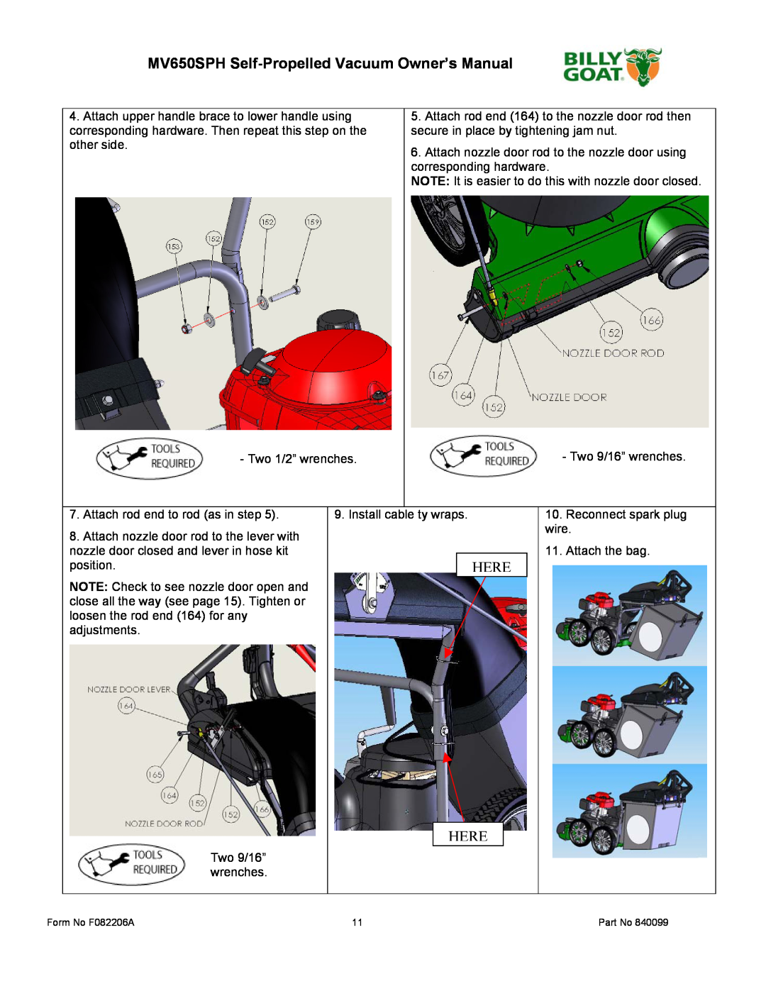 Billy Goat owner manual Here, MV650SPH Self-Propelled Vacuum Owner’s Manual 