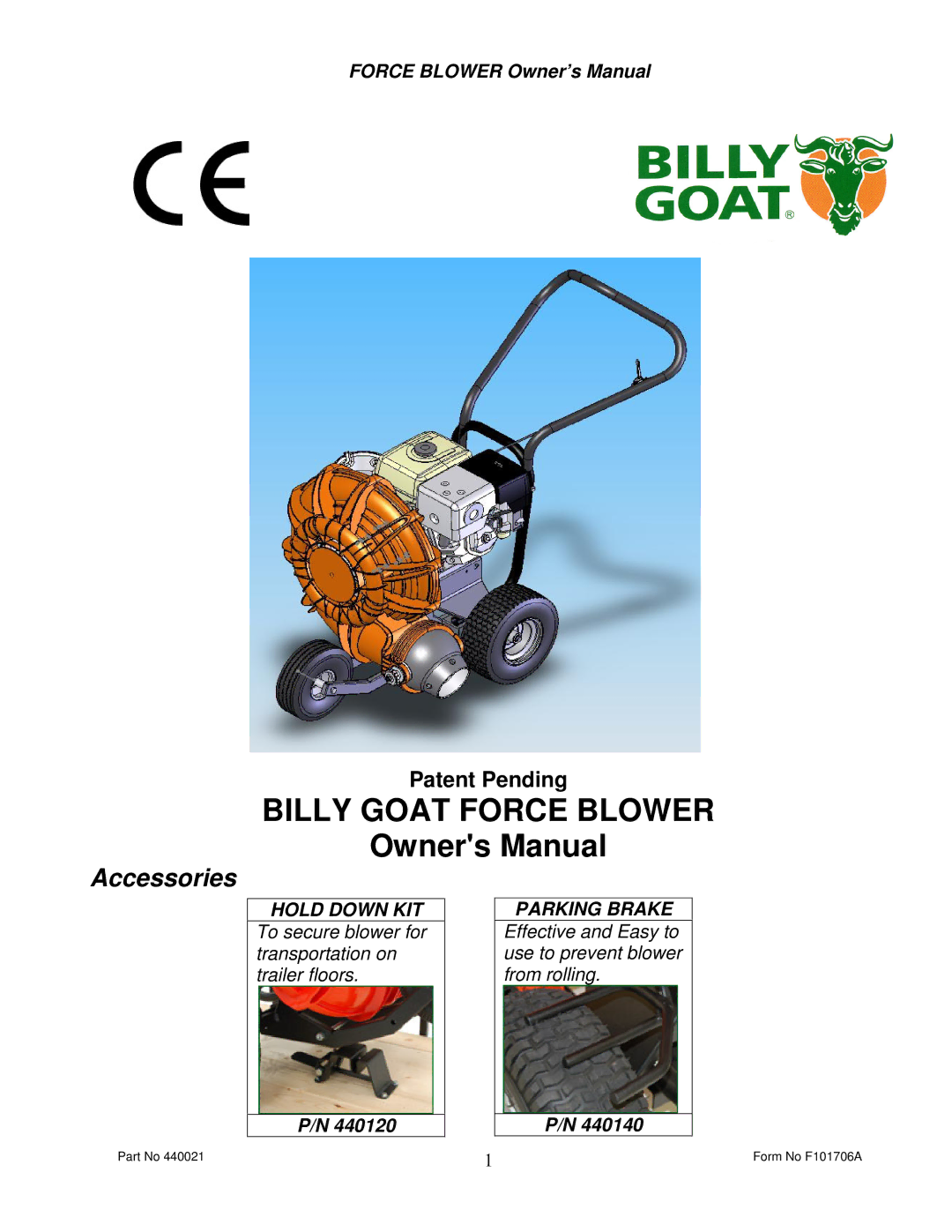 Billy Goat P / N 440140, P / N 440120 owner manual Billy Goat Force Blower 