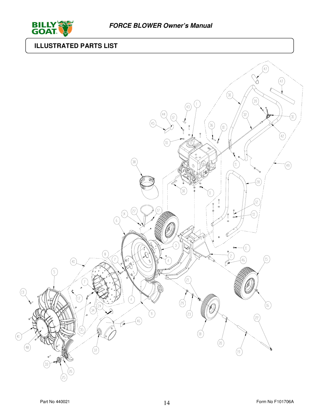 Billy Goat P / N 440120, P / N 440140 owner manual Illustrated Parts List 