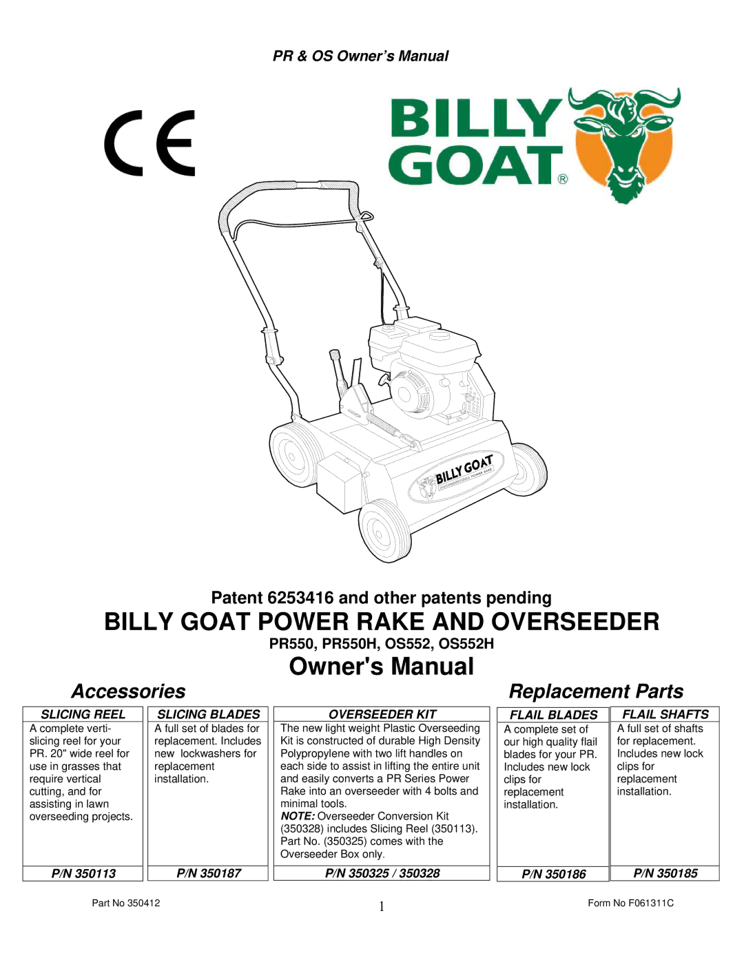 Billy Goat PR550H, OS552H owner manual Billy Goat Power Rake and Overseeder 