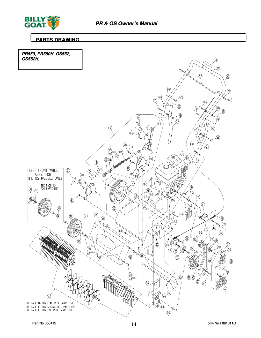 Billy Goat owner manual Parts Drawing, PR550, PR550H, OS552 OS552H 