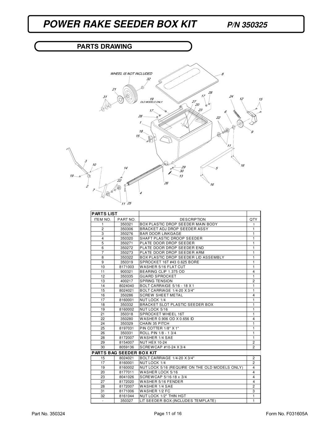 Billy Goat PR550, PR550H, PR550V, PR550HV, OS551, OS551H specifications Power Rake Seeder BOX KIT, Parts Drawing 