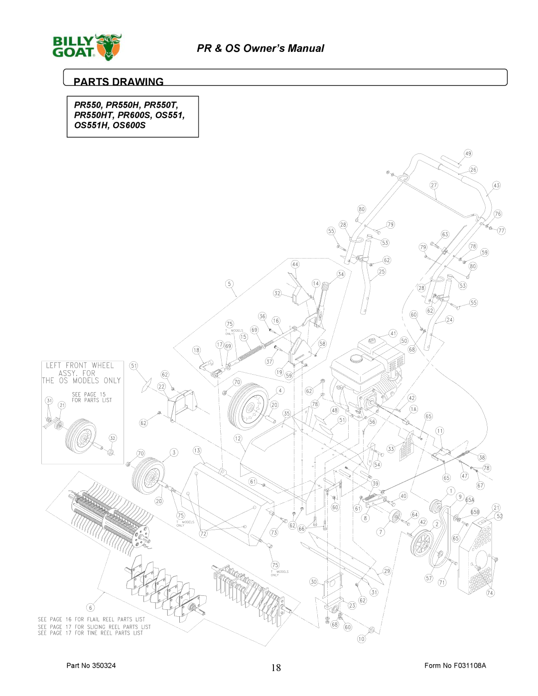 Billy Goat PR500HT owner manual PR550, PR550H, PR550T PR550HT, PR600S, OS551 OS551H, OS600S 