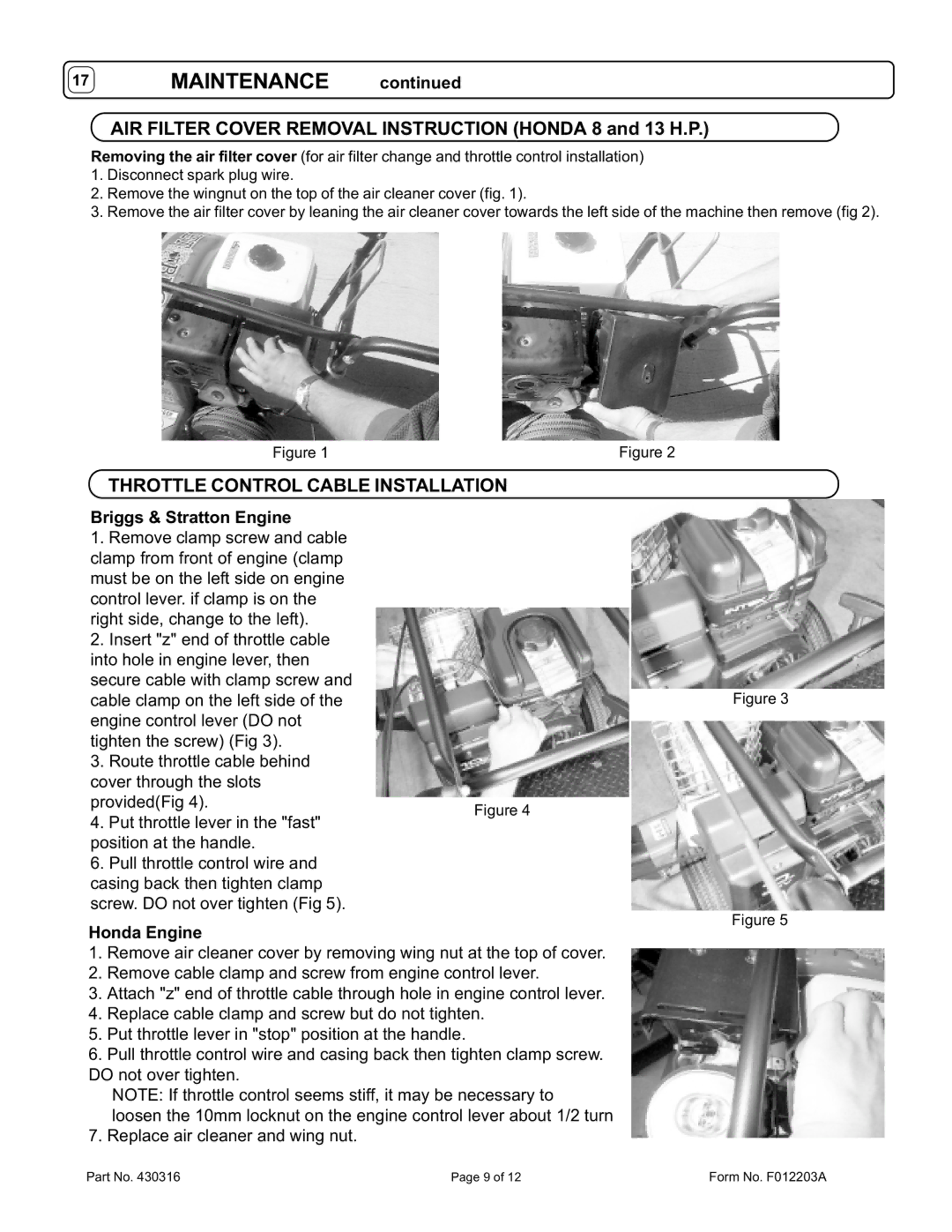 Billy Goat QB1004, QB884H, QB1304H, QB994S, QB654, QB1304HBW, QB554HC specifications Throttle Control Cable Installation 