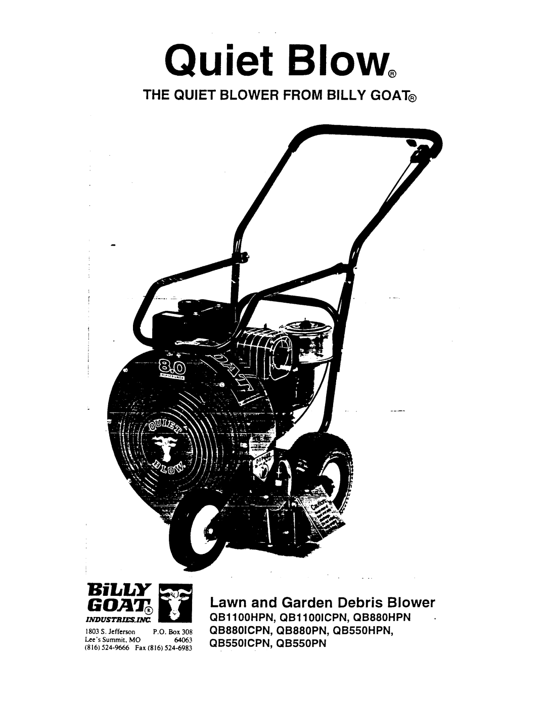 Billy Goat QB1100HPN manual 