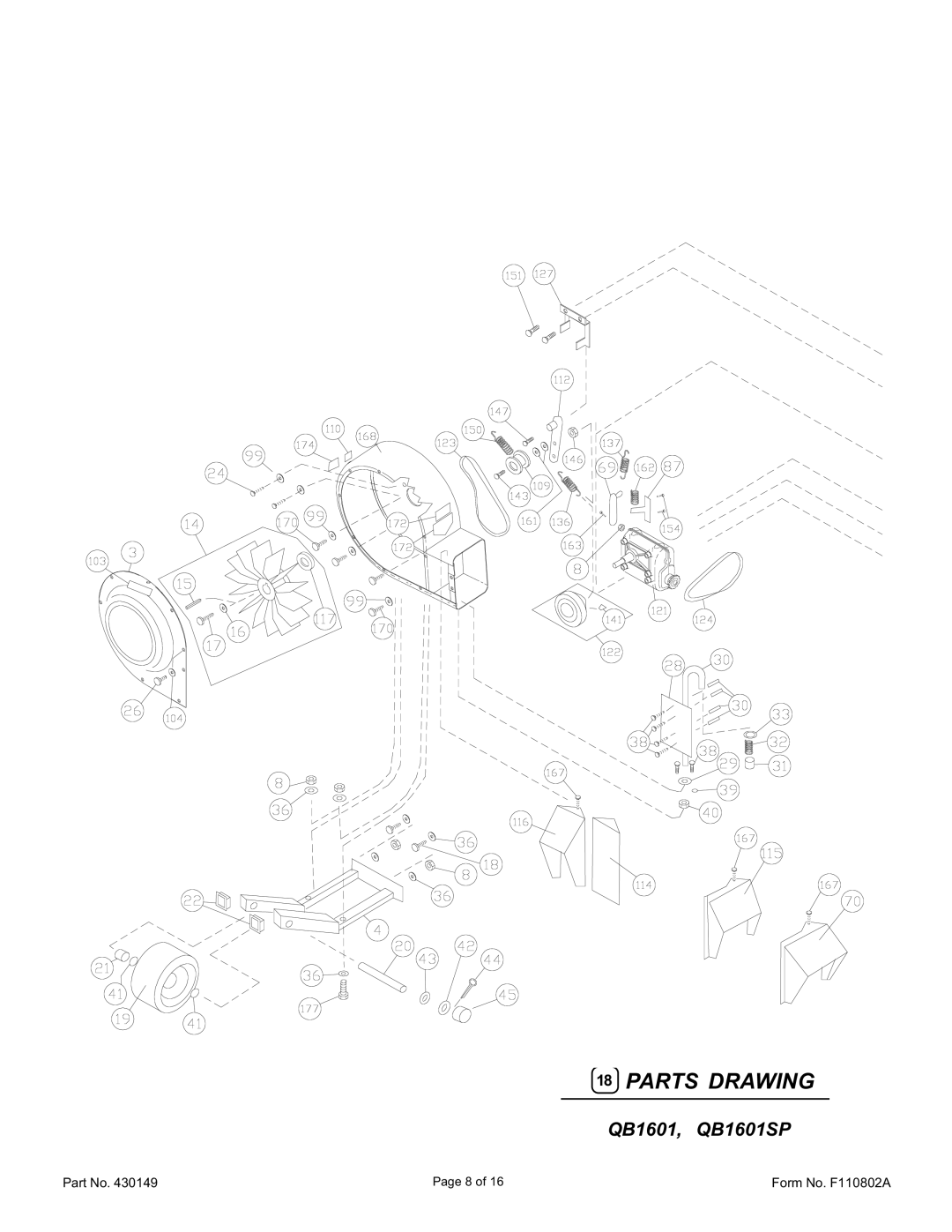 Billy Goat QB1601, QB1601SP specifications Parts Drawing 