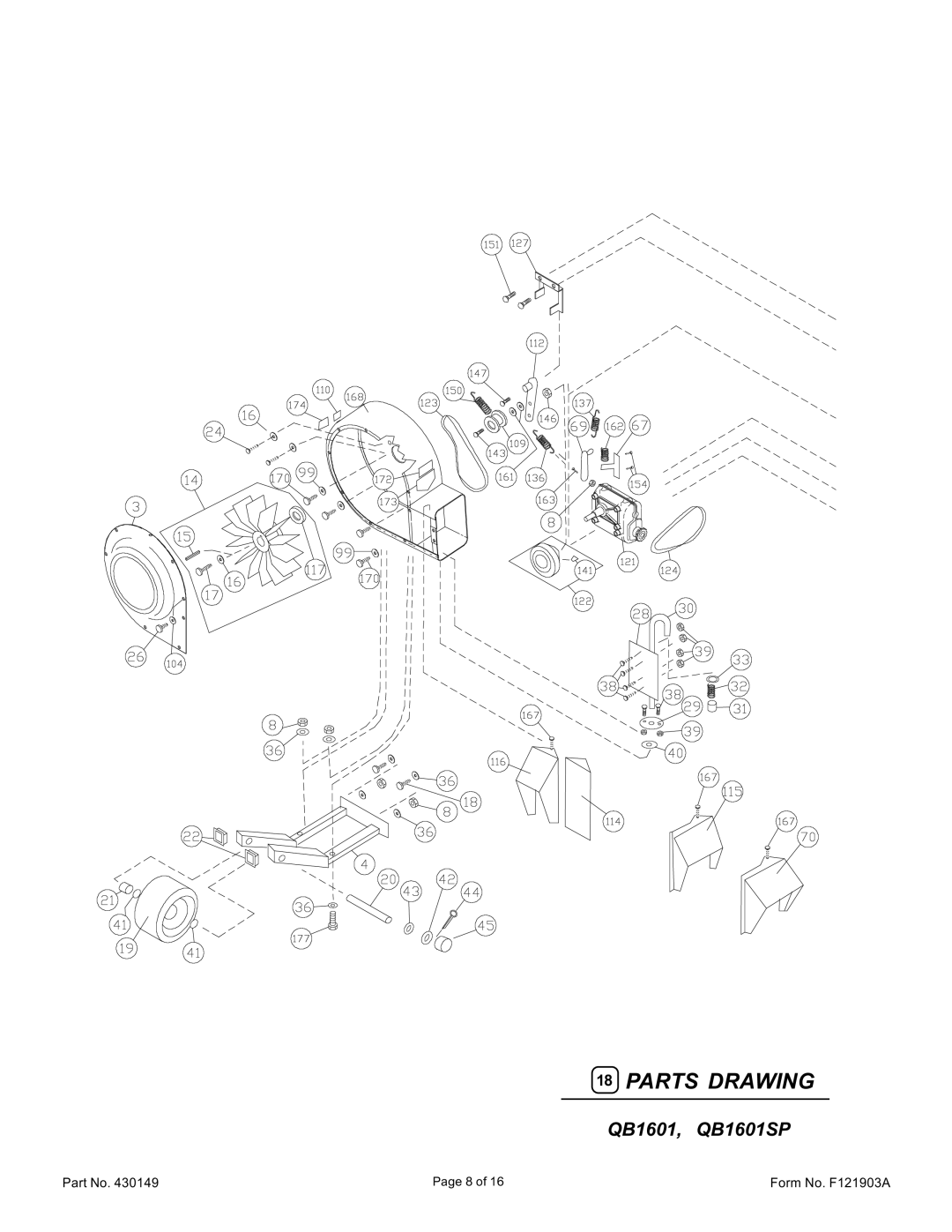 Billy Goat QB1601,QB1601SP owner manual Parts Drawing 