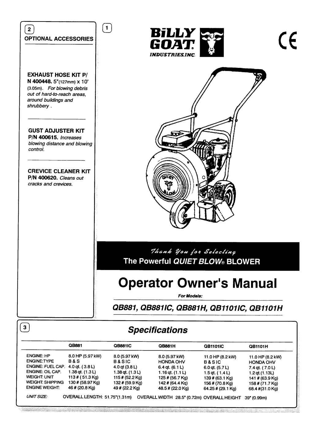 Billy Goat QB881 manual 