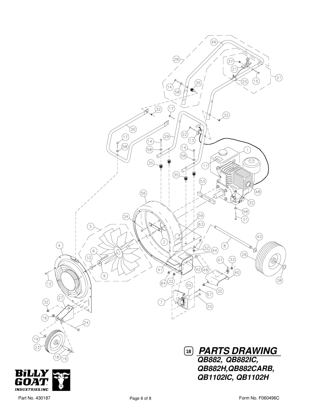 Billy Goat QB882 specifications Parts Drawing 