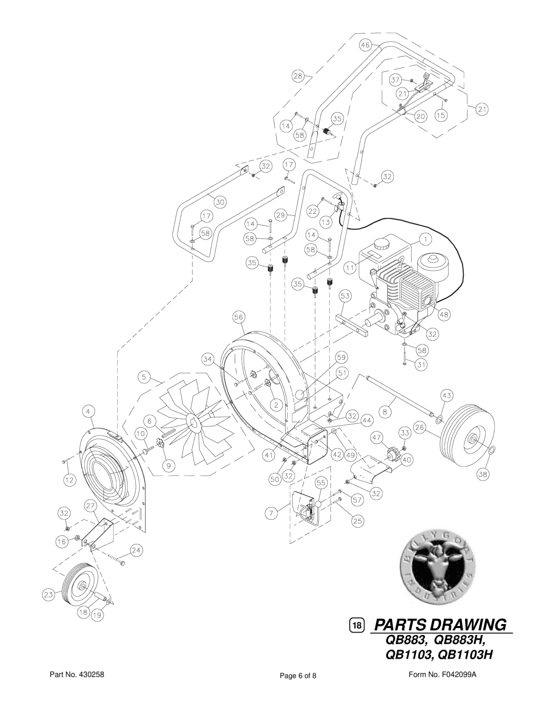 Billy Goat QB883, QB883H, QB1103, QB1103H specifications Parts Drawing 