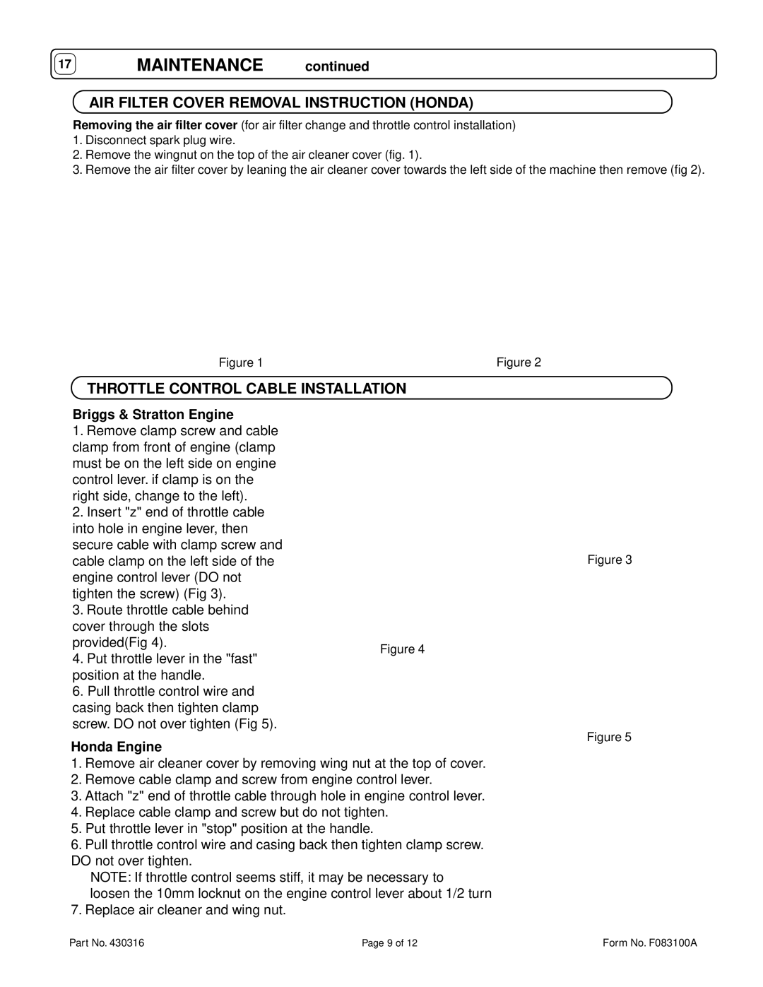 Billy Goat QB884H, QB1004, QB1104H specifications AIR Filter Cover Removal Instruction Honda 