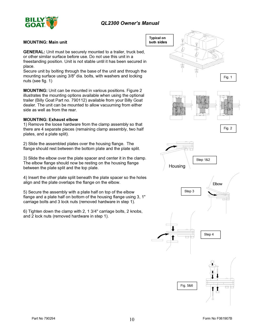 Billy Goat QL2300 owner manual Housing 