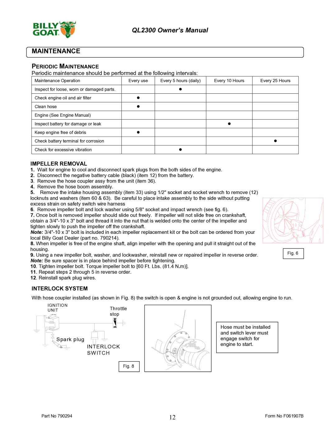 Billy Goat QL2300 owner manual Periodic Maintenance 